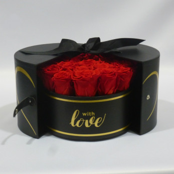 Stabilizované ruže červené v exkluzívnom čiernom uzatváracom okrúhlom boxe