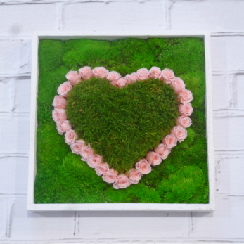 Machový obraz - srdce ružová línia 30 x 30cm