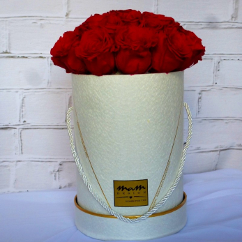 Vysoký biely box - stabilizované ruže červené