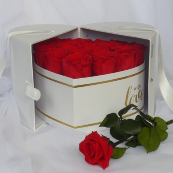 Stabilizované ruže èervené v exkluzívnom uzatváracom boxe v tvare srdca